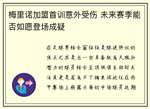 梅里诺加盟首训意外受伤 未来赛季能否如愿登场成疑